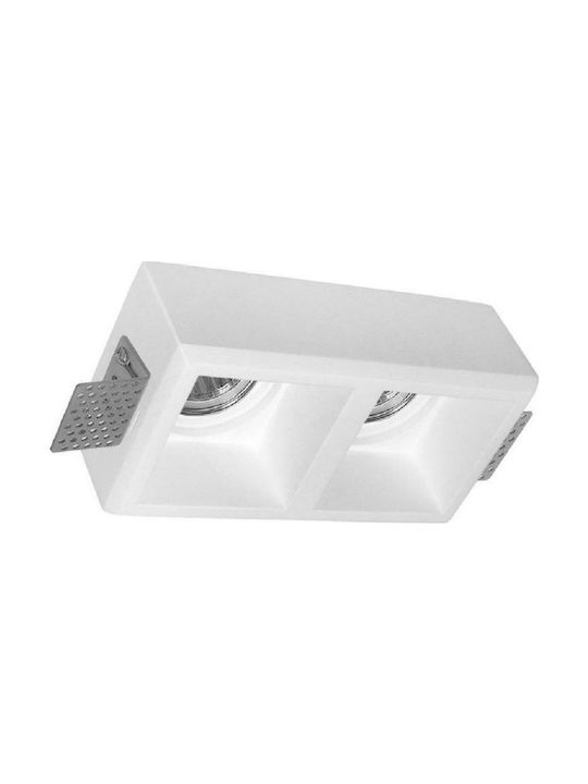 Adeleq Square Plaster Recessed Spot with Socket GU10 Double White 15x15cm.