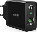 Anker Φορτιστής Χωρίς Καλώδιο με Θύρα USB-A 18W Quick Charge 3.0 Μαύρος (PowerPort+ 1 Port)