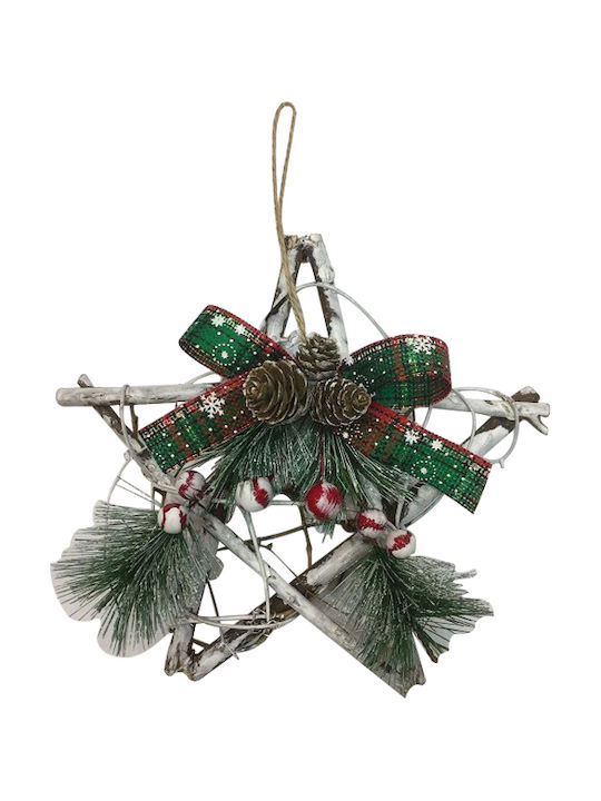Hanging Ornament Star Wooden Multicolour 20cm Set 2pcs