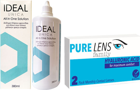 Pure Lens Hyalouronic Acid & Ideal Unica 380ml 2 Monthly Contact Lenses Hydrogel with UV Protection