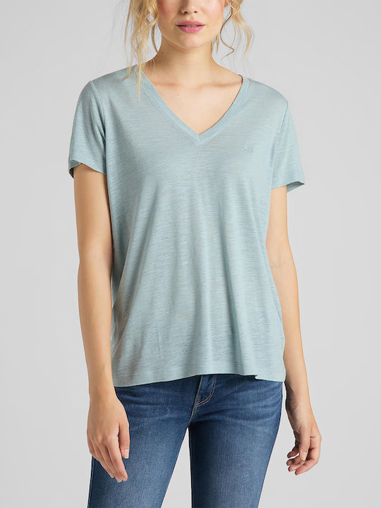 Lee Γυναικείο T-shirt Γαλάζιο με Λαιμόκοψη V
