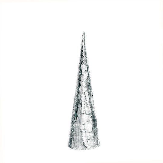 Christmas Decorative Illuminated Plastic Tree Cone 90cm IP20 Battery Silver Silver & White Sequin Cone Tree