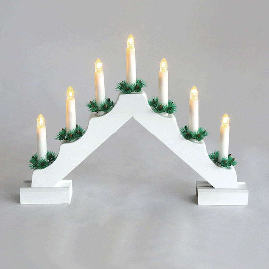 Aca Candle Bridge Christmas Wood White Battery Candlestick 39x30cm