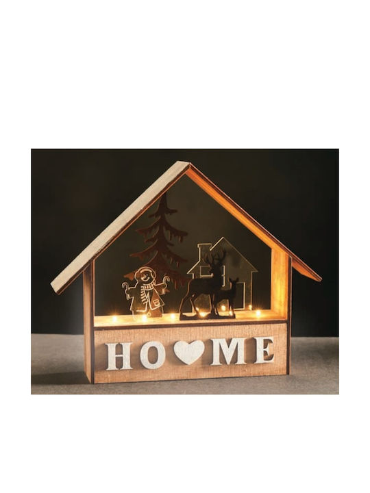 Aca Christmas Illuminated Decorative Wooden House Brown with Battery 27.8x24.5x6.5cm.