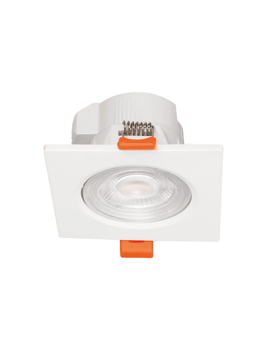 Aca Τετράγωνο Πλαστικό Χωνευτό Σποτ με Ενσωματωμένο LED και Θερμό Λευκό Φως SMD 7W σε Λευκό χρώμα 8.6x8.6cm