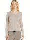 Tom Tailor Women's Long Sleeve Pullover Cotton with V Neck Beige