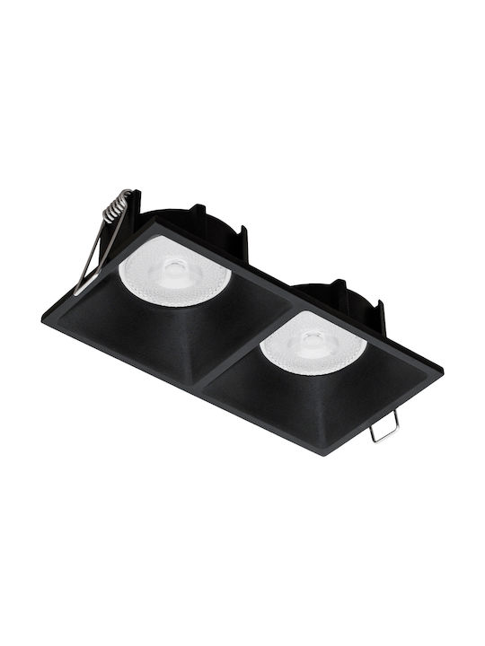 Viokef Fino Rectangle Metallic Recessed Spot with Socket GU10 Double Black 15x7.5cm.