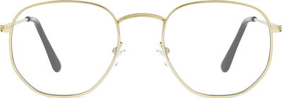 D.Franklin Classic Hexagon Metallic Blue Light Blocking Glasses Gold