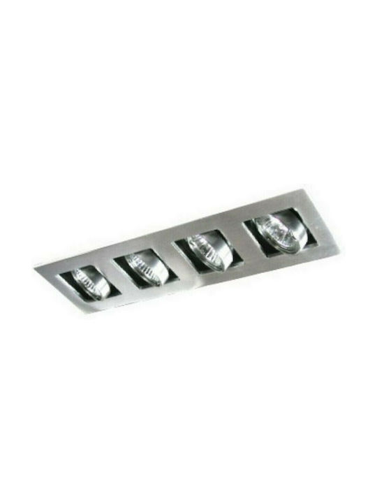 Aca Rectangle Metallic Recessed Spot with Socket GU10 MR16 Quadruple Adjustable Silver 38.5x10cm.