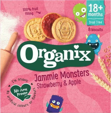 Organix Biscuits Jammie Monsters with Flavor Strawberry Sugar Free for 18+ months