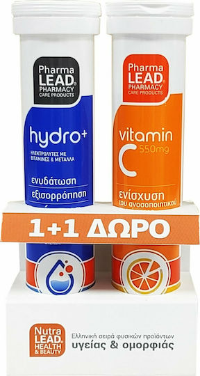 Pharmalead Hydro+ & Vitamin C 550mg Special Food Supplement for Immune System Support 2 x 20 Effervescent Tablets Multicoloured