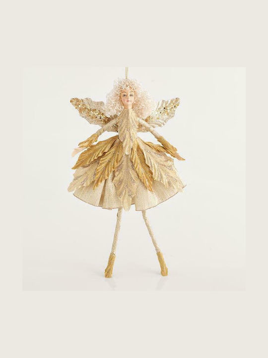 Christmas Fabric Fairy Figure Gold with Light Tube 30x56x55cm