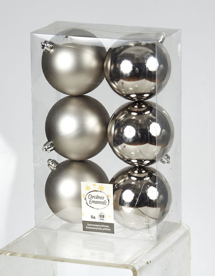 Hanging Ball Ornament Ornament Plastic Silver 8cm Set 6pcs