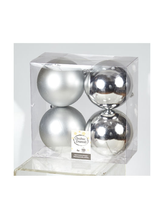 TnS Christmas Plastic Ball Ornament Silver 10x10cm 4pcs