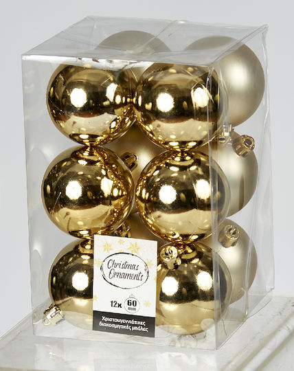 Σετ 12 Μπάλες Πλαστικές Χρυσές 6cm