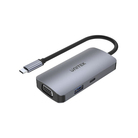 Unitek uHUB P5 Trio USB-C Docking Station with HDMI 4K PD and Connection for 3 Grey Monitors