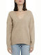 Superdry Isabella Slouch Damen Langarm Pullover mit V-Ausschnitt Beige