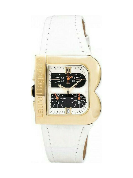 Laura Biagiotti Uhr Chronograph mit Weiß Lederarmband LB0002L-08