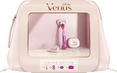 Gillette Venus Comfort Glide Spa Breeze Limited Edition Razor with 3 Blade Replacement Head for Sensitive Skin + Head Cap & Toiletry Bag
