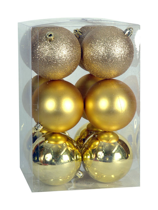 TnS Ornament de Crăciun Bilă Plastic Aur cu Pulbere de Aur cu Paiete 8buc Set 12buc