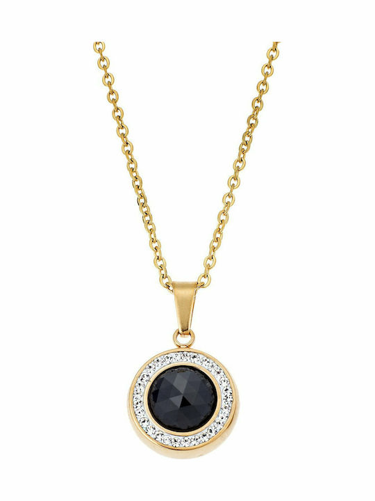 Puppis Gold Plated Steel Necklace with Black Zi...