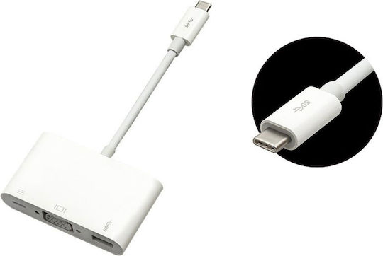 Blow Μετατροπέας USB-C male σε USB-A / USB-C / VGA female Λευκό 1τμχ 76-102