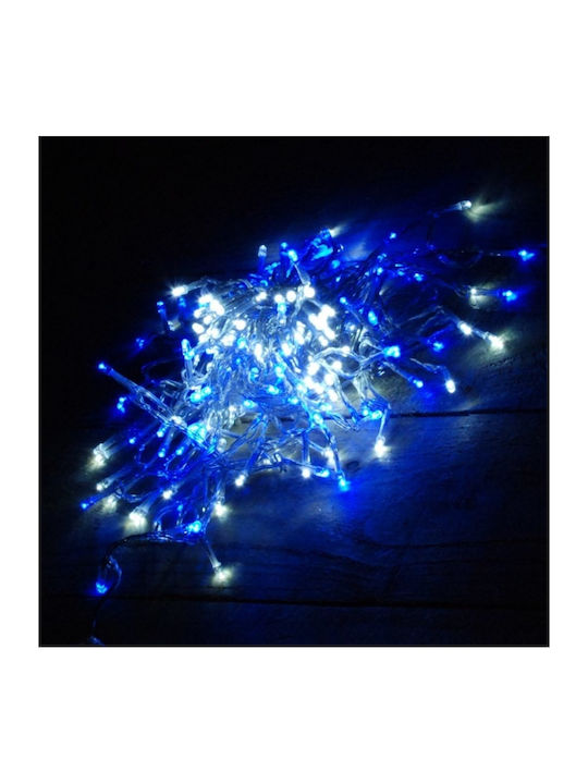 100 Becuri de Crăciun LED 8Pentruunsitedecomerțelectronicîncategoria"LuminideCrăciun",specificațiileunitățiisunturmătoarele: Albastru în Șir de caractere cu Cablu transparent și Programe TnS