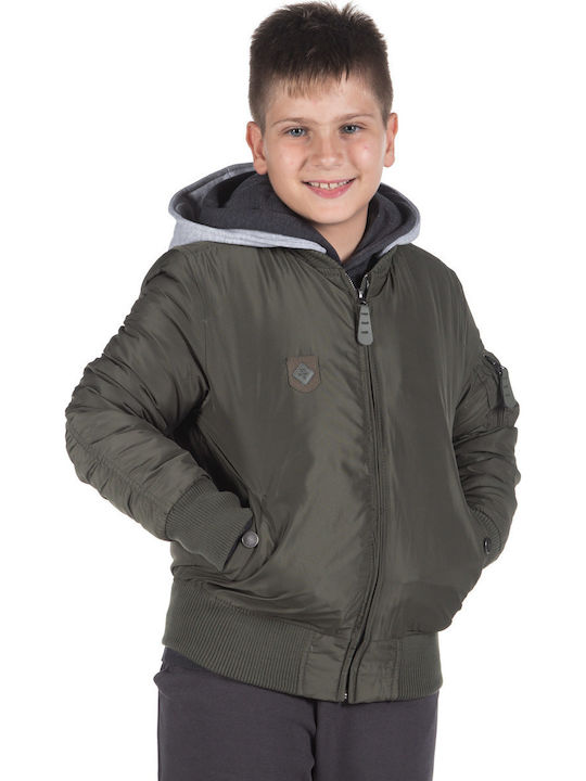 Jacket Παιδικό Casual Μπουφάν Κοντό με Κουκούλα Χακί