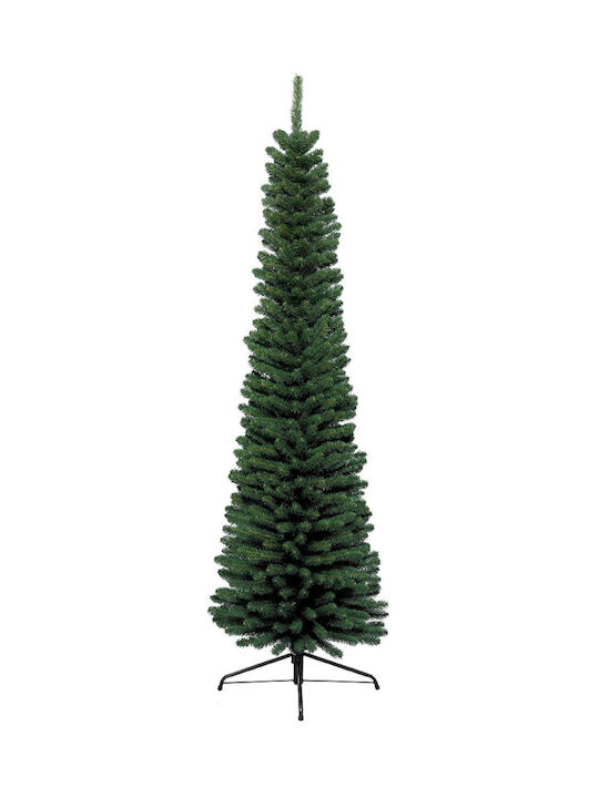 Pencil Pine Christmas Slim Green Tree with Metallic Base and Built in Branches H240cm