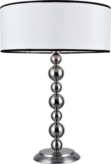 Elmark Clara Metal Table Lamp for Socket E27 with White Shade and Silver Base