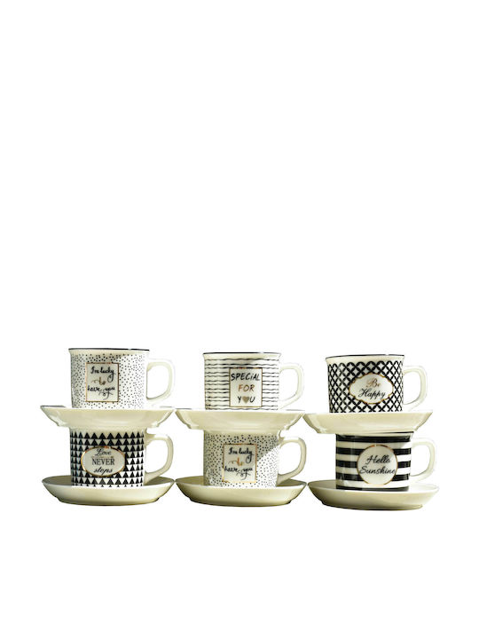 Marva Black Stripes Σετ Φλιτζάνια Cappuccino Κεραμικά Λευκά 190ml 6τμχ