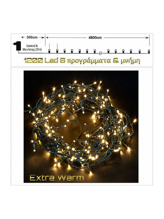 1200 Lights LED 48m. Warm White in String 1pcs