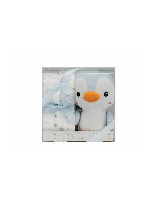 Interbaby Blanket Nursery Swaddling Blankets Pinguin Velvet Light Blue with Animal 80x110cm