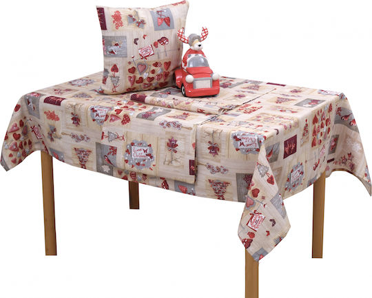 Viopros Christmas Tablecloth Square Fabric Beige L85xW85cm.