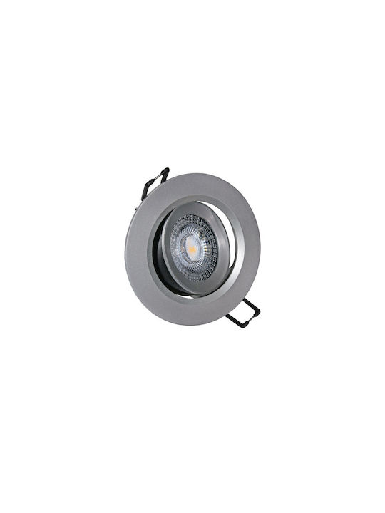 Adeleq Στρογγυλό Πλαστικό Χωνευτό Σποτ με Ενσωματωμένο LED και Φυσικό Λευκό Φως 5W Κινούμενο σε Ασημί χρώμα 9x9cm
