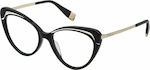 Furla Plastic Eyeglass Frame Cat Eye Black VFU400 0700