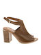 Emanuele Anatomic Leather Women's Sandals Tabac Brown with Chunky High Heel