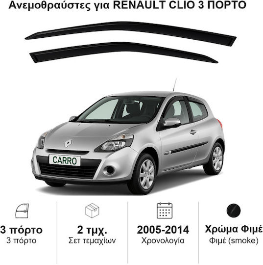 Heko Set of Windbreakers Front Car Dark Fime for Renault Clio 2pcs