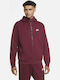 Nike Sportswear Club Herren Sweatshirt Jacke mit Kapuze und Taschen Burgundisch