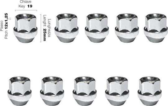 Simoni Racing Nüsse Konisch 12x1.25/25mm/19 10 Stück Länge 25mm für Schlüssel Nr. 25 10Stück