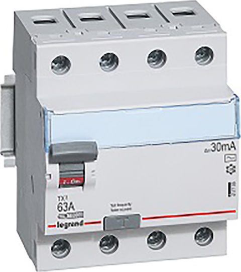 Legrand Phase 4-Pole Earth Leakage Relay 63A 400V 30mA Τύπος AC
