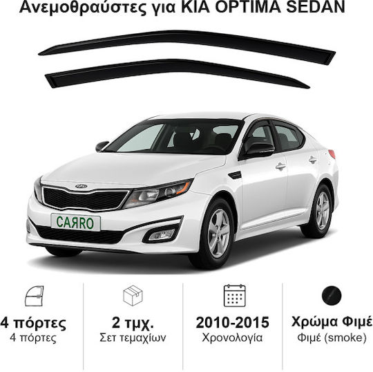Heko Σετ Ανεμοθραύστες Αυτοκινήτου Μπροστινοί Σκούρο Φιμέ για Kia Optima 2τμχ