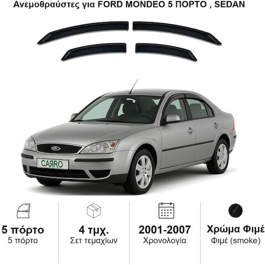 Heko Σετ Ανεμοθραύστες Αυτοκινήτου Μπροστινοί και Πίσω Σκούρο Φιμέ για Ford Mondeo 4τμχ