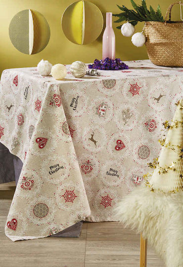 Whitegg LON 06 Christmas Tablecloth Fabric Beige L180xW140cm.