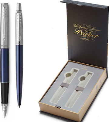 Parker Jotter Stiftset Kugelschreiber mit Füllfeder aus Stahl Street Blue in einem Etui (in einer Papierkassette)