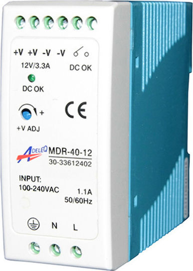 Adeleq DIN Rail Power Supply 3.3A/12V/40W για Ταινίες LED