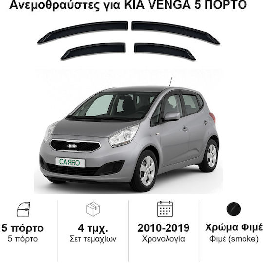 Heko Σετ Ανεμοθραύστες Αυτοκινήτου Μπροστινοί και Πίσω Σκούρο Φιμέ για Kia Venga 4τμχ
