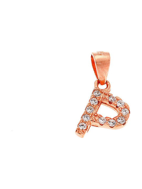 Senza Charm Monogram from Pink Gold Plated Silver with Zircon