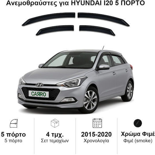 Heko Σετ Ανεμοθραύστες Αυτοκινήτου Μπροστινοί και Πίσω Σκούρο Φιμέ για Hyundai i20 2015-2019 4τμχ