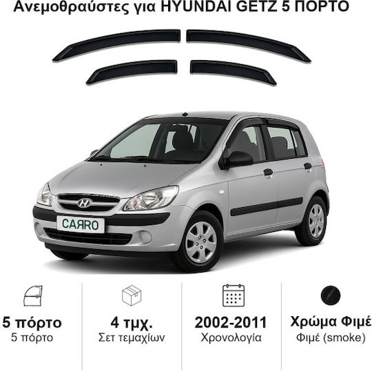 Heko Set of Windbreakers Front and Rear Car Dark Fime for Hyundai Getz 5D 2002 4pcs